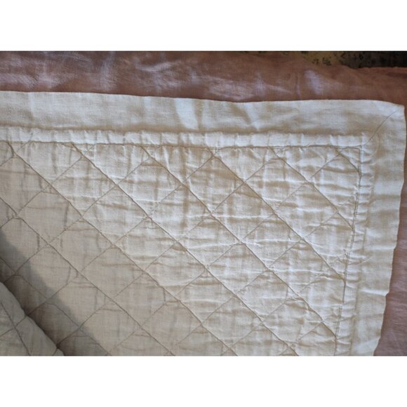 Pottery Barn Belgian Flax Linen Diamond Queen Full Quilt Natural 86" x 92" - Picture 5 of 15